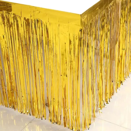 Gold Altın Işıltılı Püsküllü Masa Eteği - 4m x