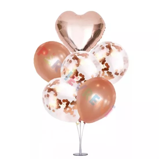 Ayaklı Balon Standı - Rose Kalpli ve Konfeti