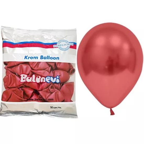 Kırmızı Krom Balon - 5 Adet