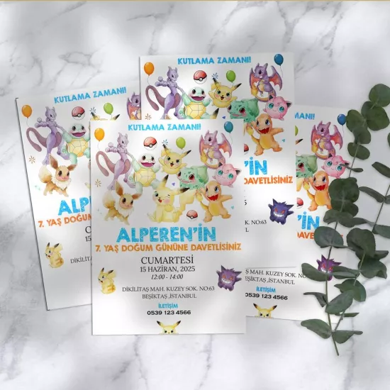 Pokemon Temalı Doğum Günü Davetiyesi 8’li