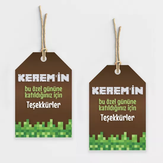 Minecraft Temalı Kişiye Özel Teşekkür Kartı 8’li