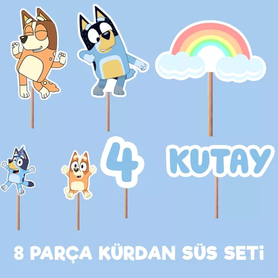 Kişiye Özel Bluey İsimli Pasta Süsü Seti