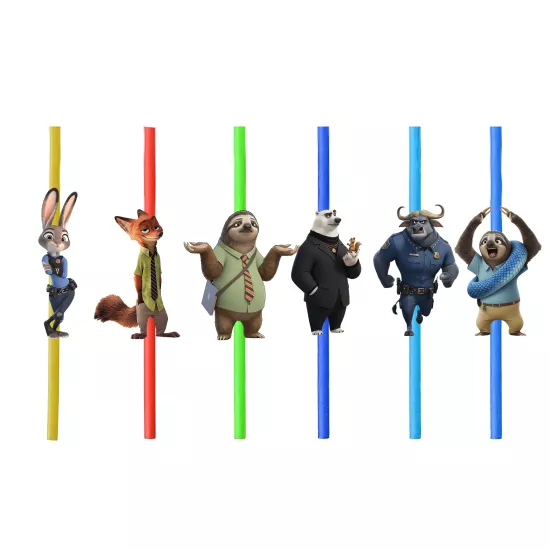 Zootopia Temalı Plastik Pipet
