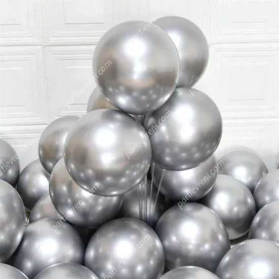 Gümüş Krom Kaplı Metalik Balon - 50 Adet