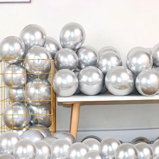 Gümüş Krom Kaplı Metalik Balon - 50 Adet