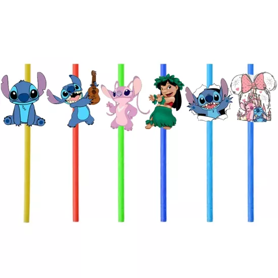 Stitch Temalı Plastik Pipet
