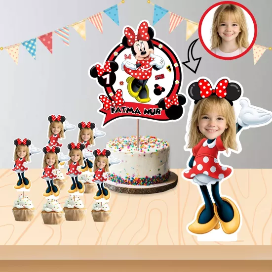 Kişiye Özel Minnie Mouse Temalı Pano ve Pasta