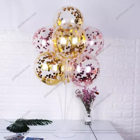 Ayaklı Balon Standı - Rose ve Gold Konfetili
