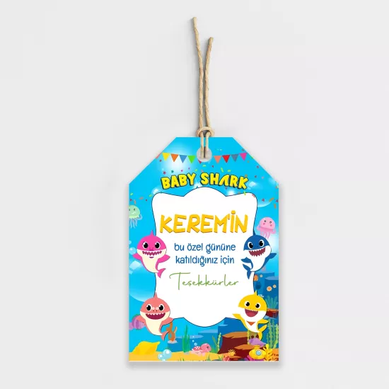 Baby Shark Temalı Kişiye Özel Teşekkür Kartı 8’li