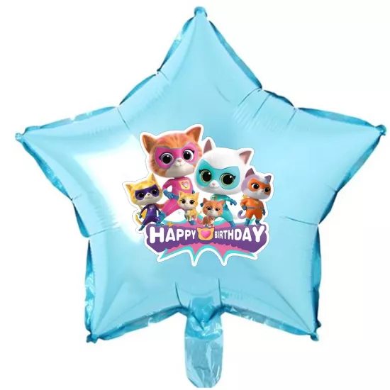 Super Kitties Temalı Mavi Yıldız Folyo Balon