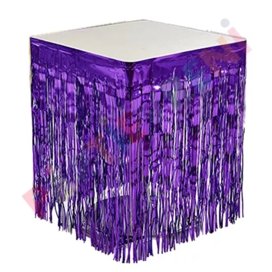 Mor Işıltılı Püsküllü Masa Eteği - 4 m x 75cm