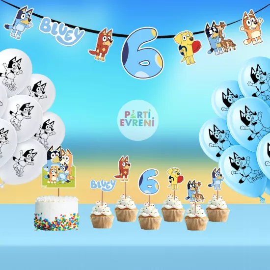 Bluey Doğum Günü Seti | Yaş Seçenekli Afiş, Pasta