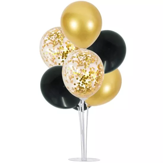 Ayaklı Balon Standı - Gold konfetili Siyah Gold