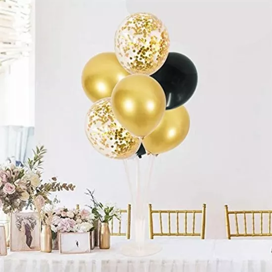 Ayaklı Balon Standı - Gold konfetili Siyah Gold
