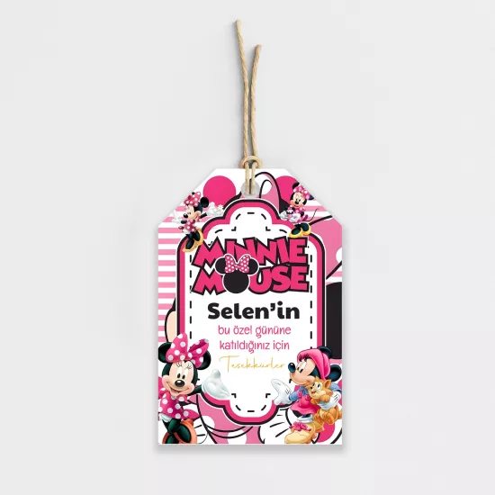 Minnie Mouse Pembe Temalı Kişiye Özel Teşekkür