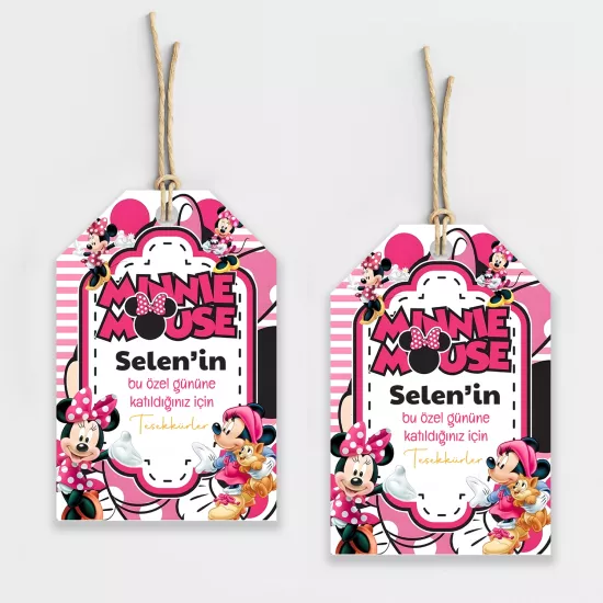 Minnie Mouse Pembe Temalı Kişiye Özel Teşekkür