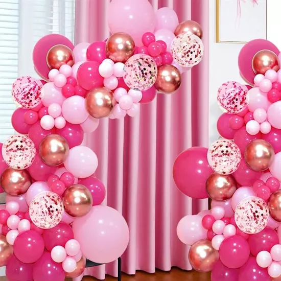 Pembe Fuşya Rose Gold Krom Latex Balon Zincir