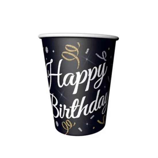 Happy Birthday Temalı Siyah Bardak 8 Adet