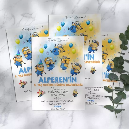 Minions Temalı Doğum Günü Davetiyesi 8’li