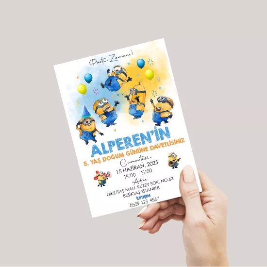 Minions Temalı Doğum Günü Davetiyesi 8’li