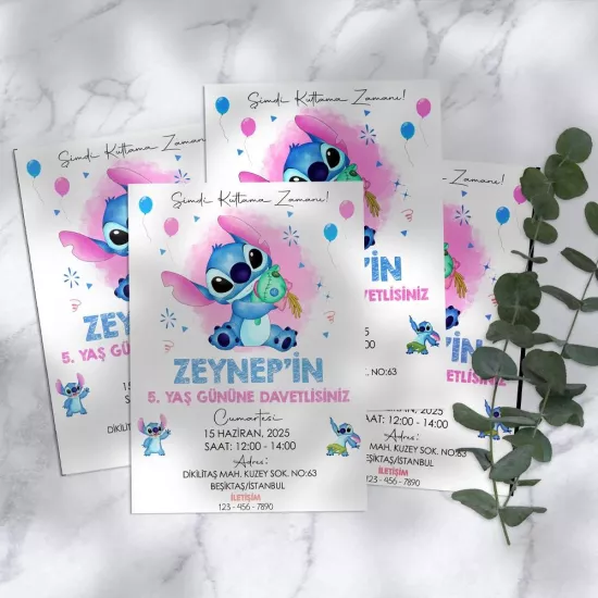 Stitch Temalı Doğum Günü Davetiyesi 8’li