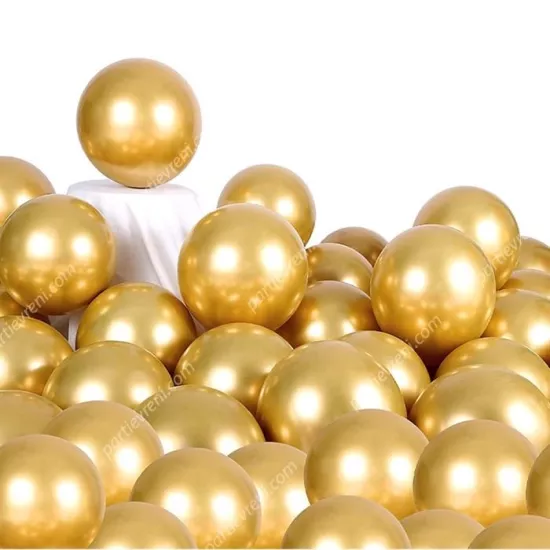 Altın Krom Kaplı Metalik Balon - 50 Adet