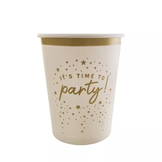 İts Time To Party Baskılı Gold Varaklı Beyaz