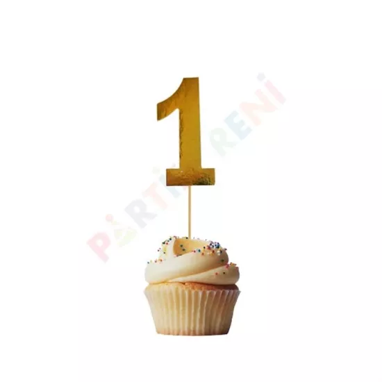 1 Yaş Doğum Günü Temalı Parlak Altın Kürdan 15