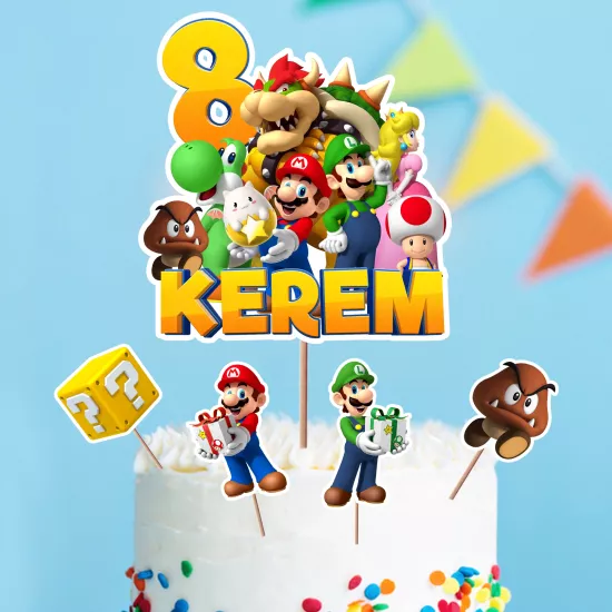 Kişiye Özel Super Mario Temalı Pasta Süsü Seti