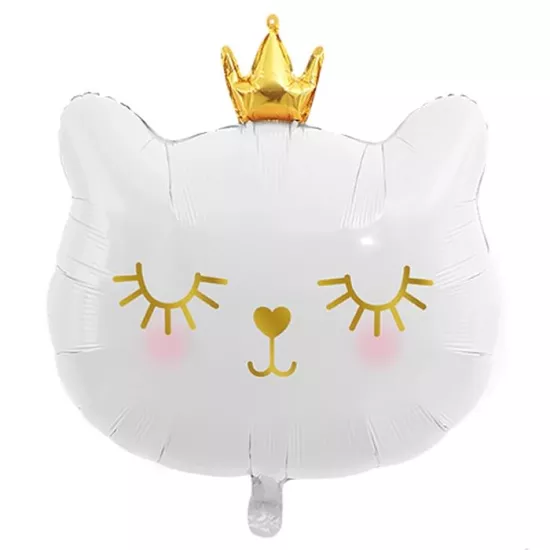 Taçlı Beyaz Gold Kedi Folyo Balon