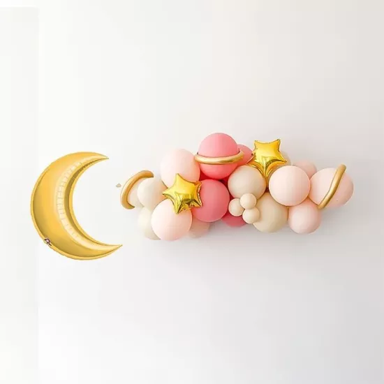 Makaron Pembe ve Açık Somon Balonlu Gold Ay