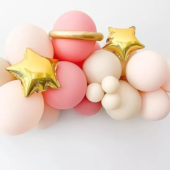 Makaron Pembe ve Açık Somon Balonlu Gold Ay