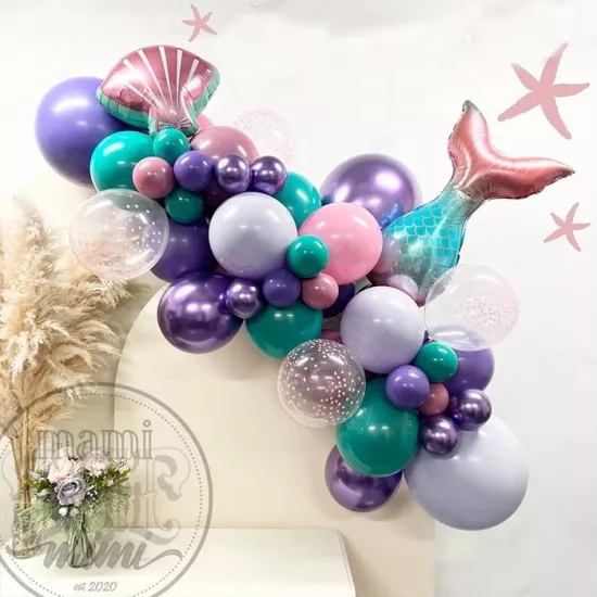 Deniz Kızı Temalı Turkuaz Mor Pembe Double Balon