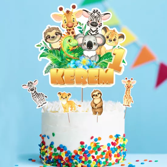 Kişiye Özel Baby Safari Temalı Pasta Süsü Seti