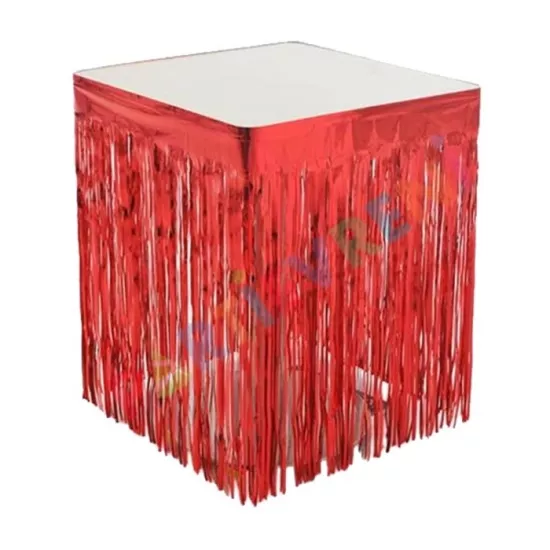 Kırmızı Işıltılı Püsküllü Masa Eteği - 4 m x 75