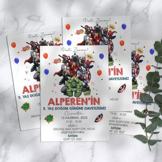 Avengers Temalı Doğum Günü Davetiyesi 8’li
