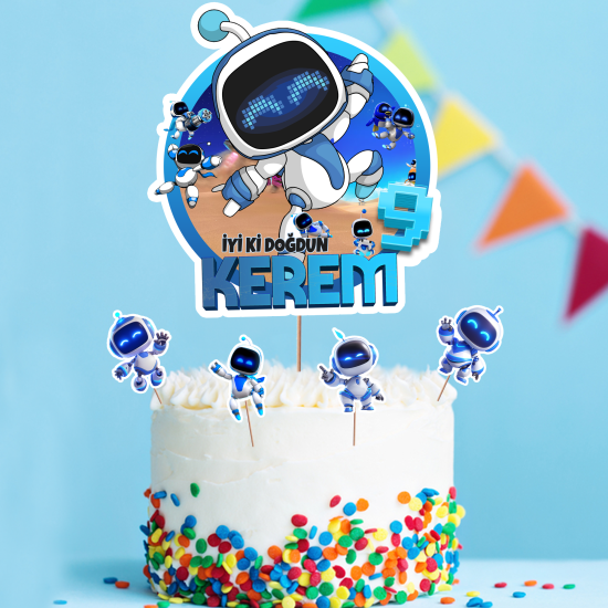 Kişiye Özel Astro Bot Konseptli Pasta Süsü Seti