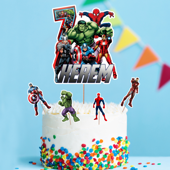 Kişiye Özel Avengers Konseptli Pasta Süsü Seti