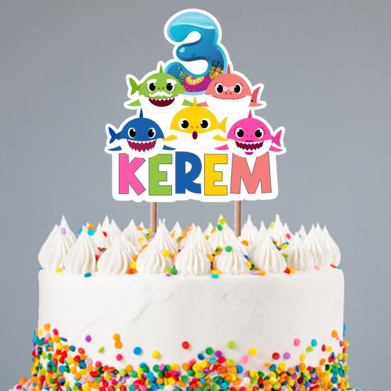 Kişiye Özel Baby Shark Konseptli Pasta Süsü Seti