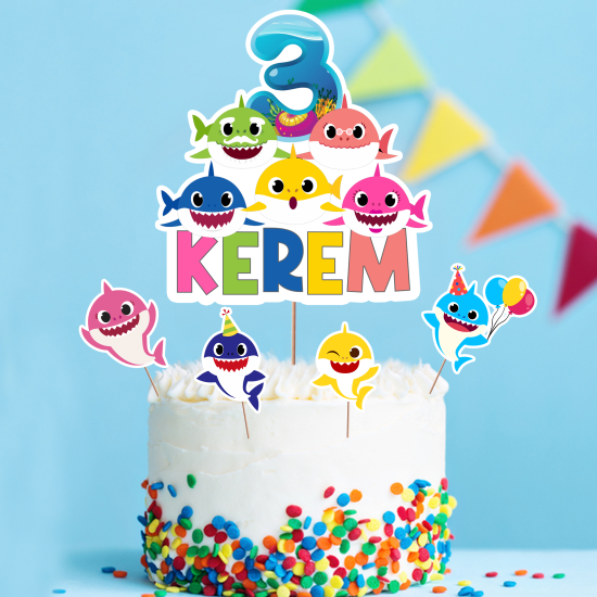 Kişiye Özel Baby Shark Konseptli Pasta Süsü Seti