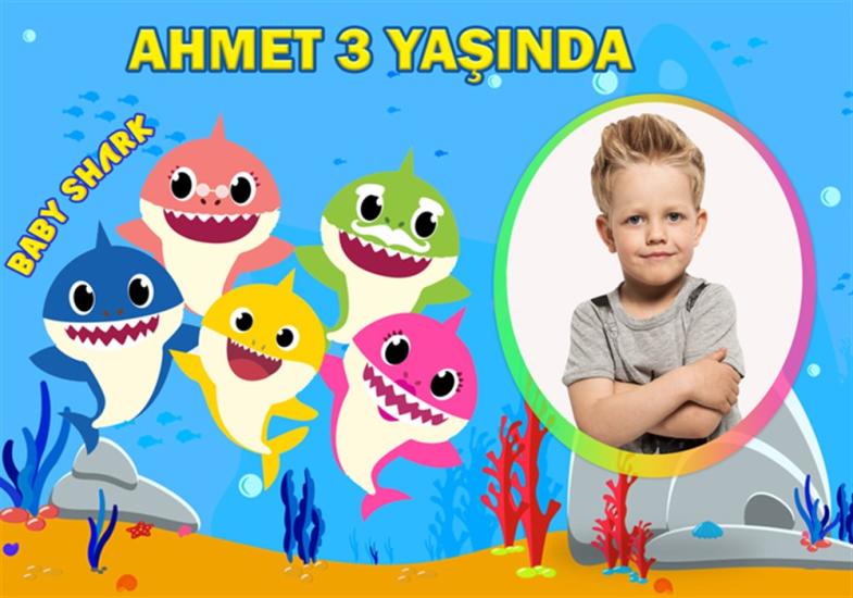 Kişiye Özel Baby Shark Temalı Doğum Günü Afişi