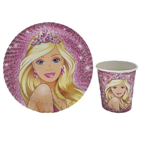 Barbie Konseptli Tabak Bardak Set 8 Kişilik