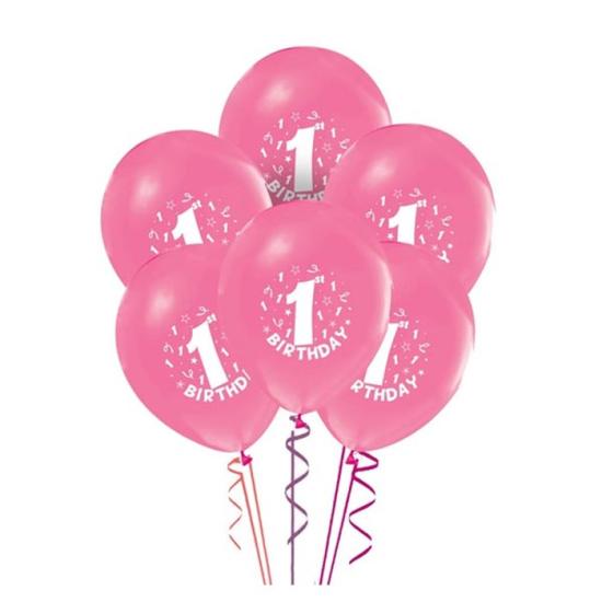 1 Yaş Baskılı Pembe Balon 5’li