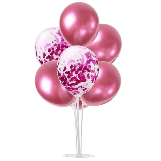 Pembe Krom Balonlu Fuşya konfetili Balon Standı