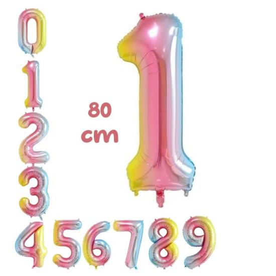 Rakam Gökkuşağı Folyo Balon 80 cm