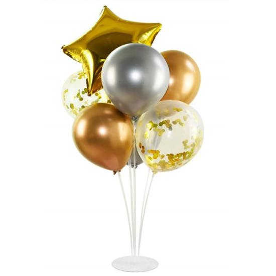 Gold konfetili Yıldız Balonlu Ayaklı Balon Standı