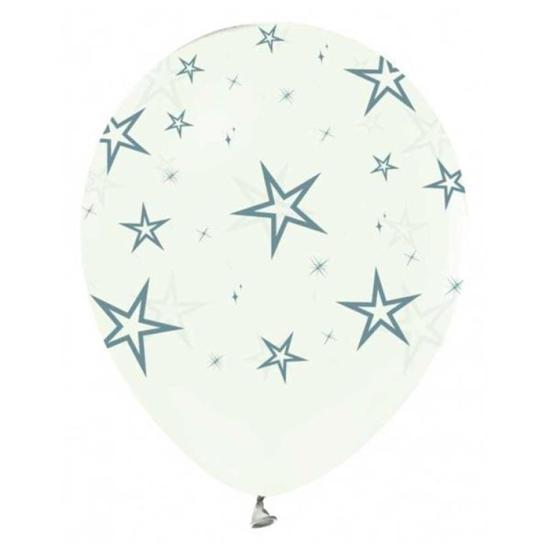 Gümüş Yıldızlar Baskılı Şeffaf Balon 5’li