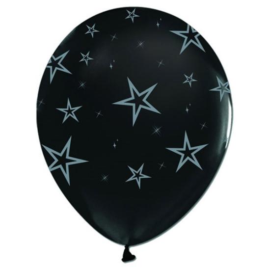 Gümüş Yıldızlar Baskılı Siyah Balon 5’li