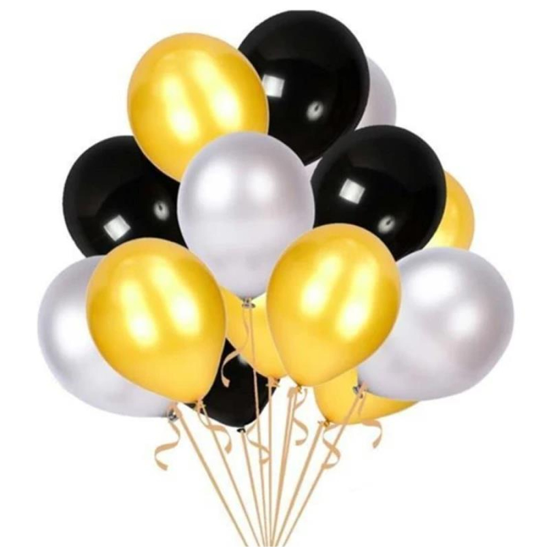 Gümüş , Gold ve Siyah Renk Karışık Balon 5 Adet