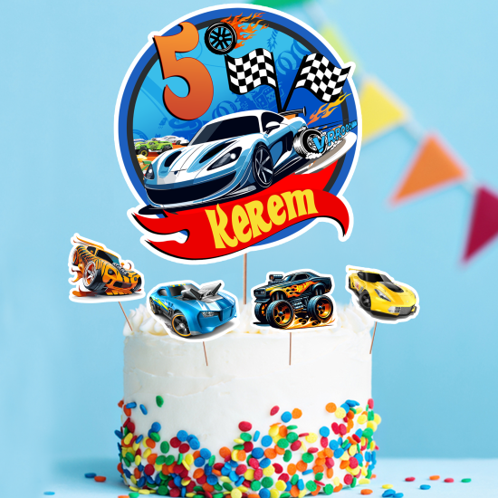 Kişiye Özel Hot Wheels Konseptli Pasta Süsü Seti